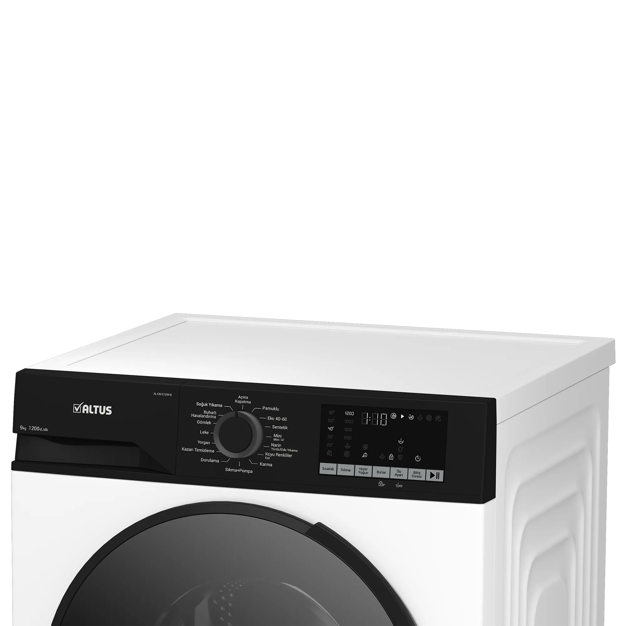Altus AL CM 91254 D çamaşır makinesi 9 kg 1200 devir kapak açık
