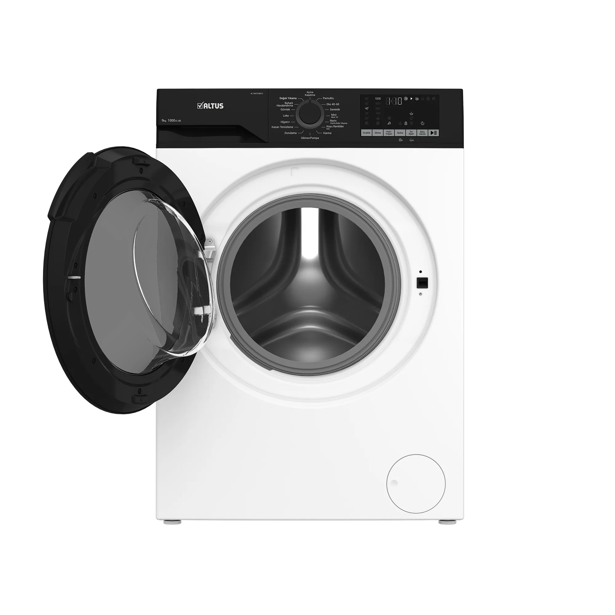 Altus AL CM 91050 D çamaşır makinesi 9 kg 1000 devir kapak açık