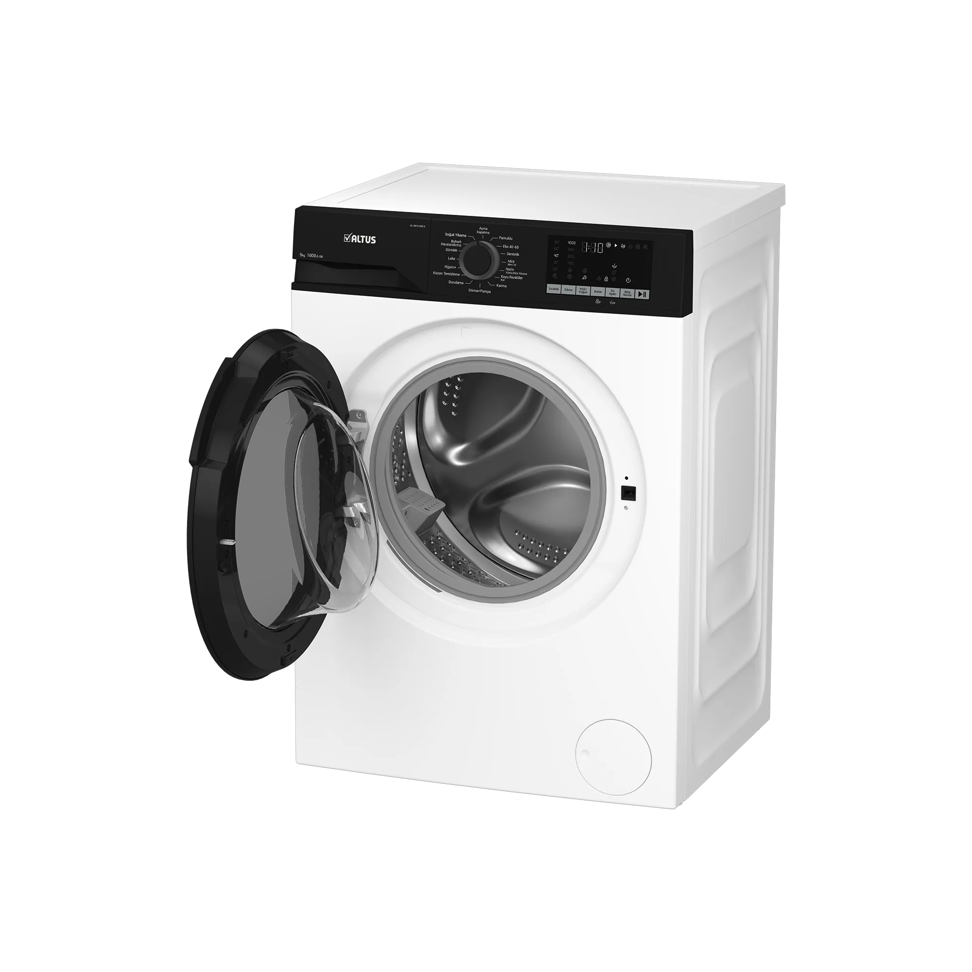 Altus AL CM 91050 D çamaşır makinesi 9 kg 1000 devir kapak açık